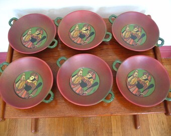 Set of 9 Creation Medicis St. Clement France Hand Painted Bowls