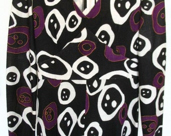 Stretch Jersey Mod Brown and Purple Oval Dot Print Maxi Dress Size S