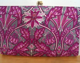 NWT Banana Republic Pink Grey Swirling Floral Silk Clutch Bag