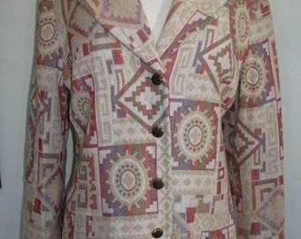 Vintage Collegian of CA Cream Tapestry Jacket Size L