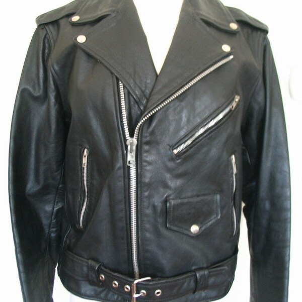 Steer Brand Black Leather Motorcyle Jacket Size M