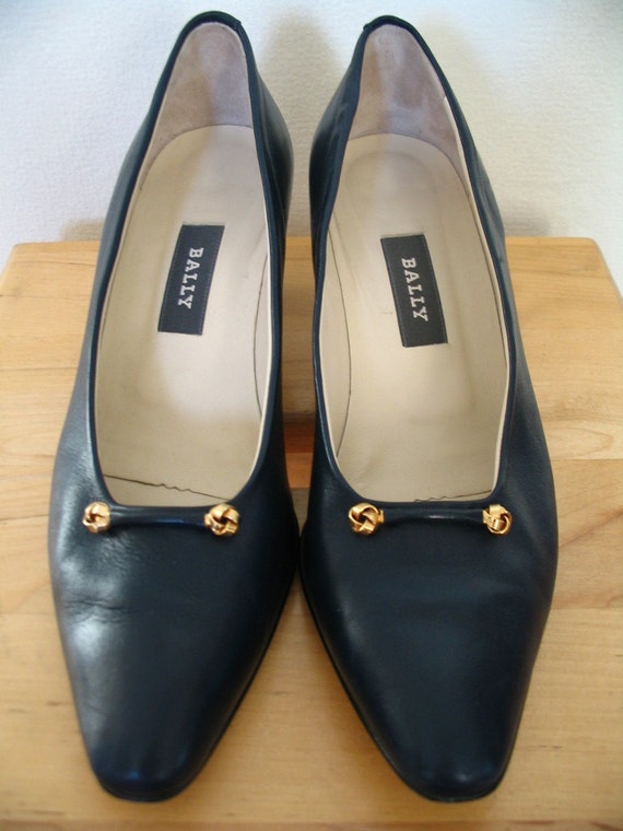 Bally of Switzerland Navy Leather Gold Knot Pumps Size 8.5 B Etsy