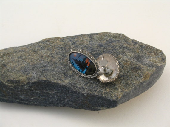 Morpho Butterfly Wing Painting Oval Silver Metal … - image 2