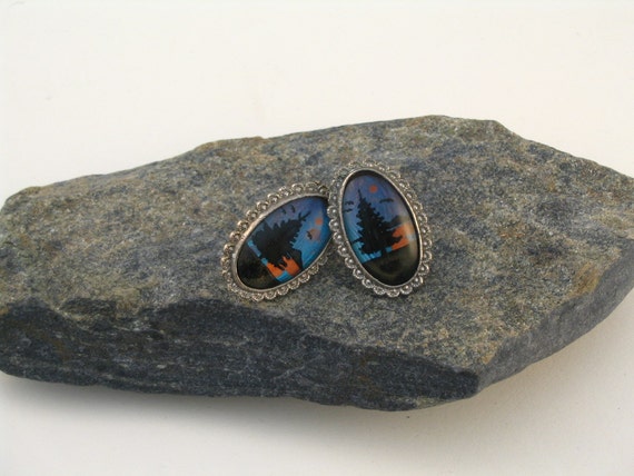 Morpho Butterfly Wing Painting Oval Silver Metal … - image 1