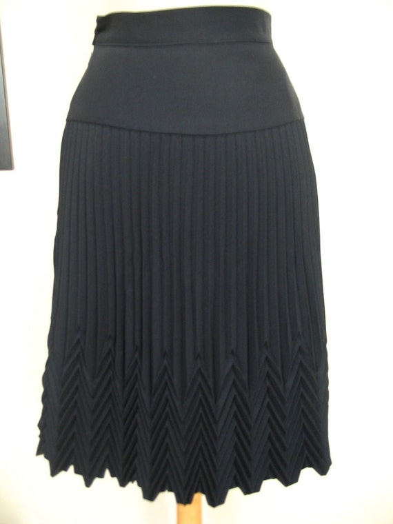 Midnight Blue Italian Designer Pleated Wool Skirt 