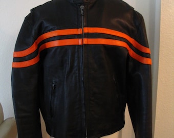 Hot Leathers Black Orange Motorcycle Jacket Size L to XL