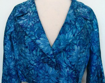 Raymond's Salt Lake City Blue Silk Floral Crop Jacket Size M