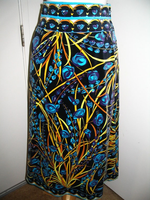 Emilio Pucci, Spectacular Vintage Emilio Pucci Cotton Velvet 3/4 Length Skirt Size 12