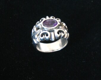 Sterling Silver Deep Purple Amethyst Facetted Stone Ring