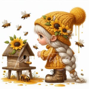 Clipart Nain tournesol | 10 JPG 300 ppp | Images florales printanières pour carnets de bord, scrapbooking, travaux manuels, fantaisistes, jolie fille fleur, numérique
