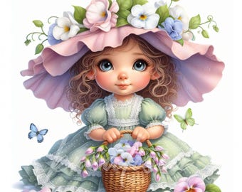 Spring Blossom Gnome Clipart | 12 High-Quality JPGs - 300 DPI | Pastel Floral Garden Flowers Papercraft, Sublimation, Card Making. Bundle