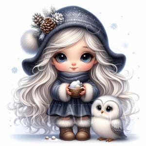 Clipart chouette amicale | JPG 300 ppp de haute qualité, lot de 10 | Images pour les fêtes de fille nain, conception de journal aquarelle, décoration de Noël, publicité