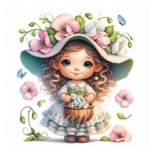 Frühling Blüte Gnom Clipart | 12 hochwertige JPGs - 300 DPI | Pastel Blumengarten Blumen Papierkunst, Sublimation, Kartenherstellung. Bündel