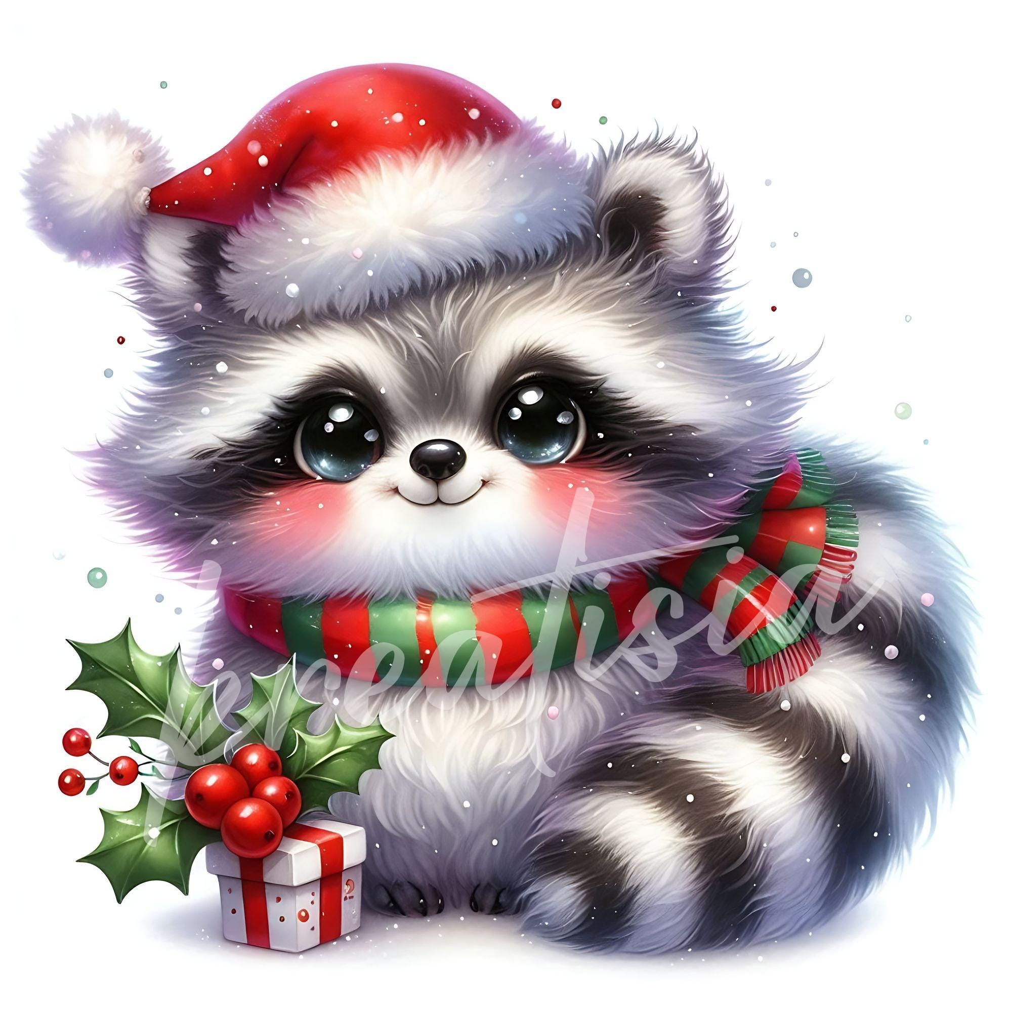 Winter Racoon Project Christmas Racoon Clip Art Animals Scrapbooking Watercolor Holiday ...