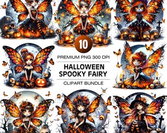 Halloween Fee Aquarell Clipart PNG Sublimationspaket gruselige digitale Aufkleber transparente Grafiken niedlich gruselige Elemente basteln hpng001