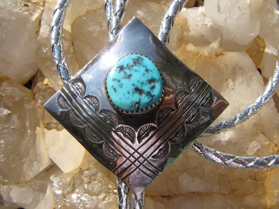 Native American Bolo Turquoise Sterling Silver Sig