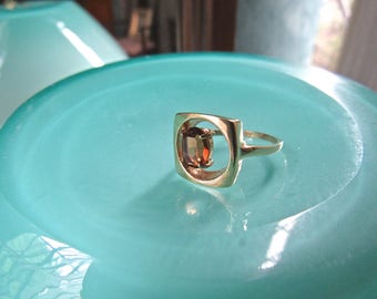 W290 CHAMPAGNE COLOR SIMULATED CITRINE RUTHENIUM PLATED RING BUTTERFLY PRETTY 