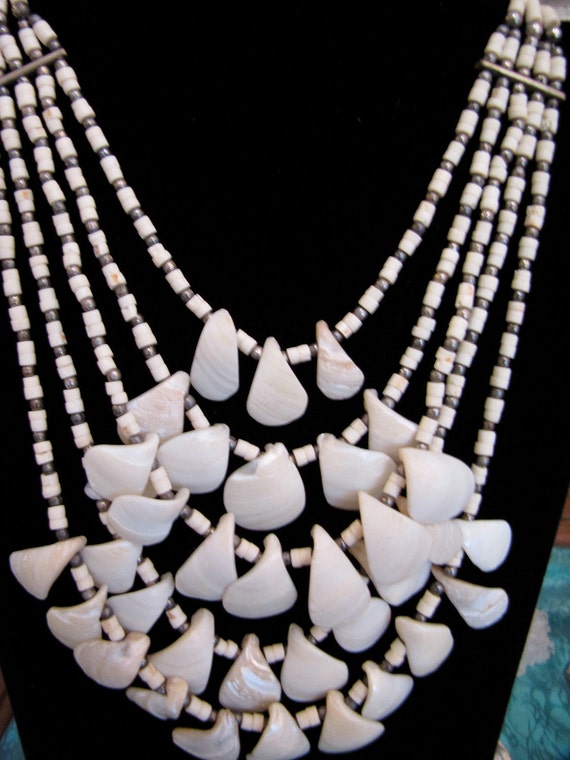 Multi-Strand Bib Shell Necklace /Vintage Indian Tr
