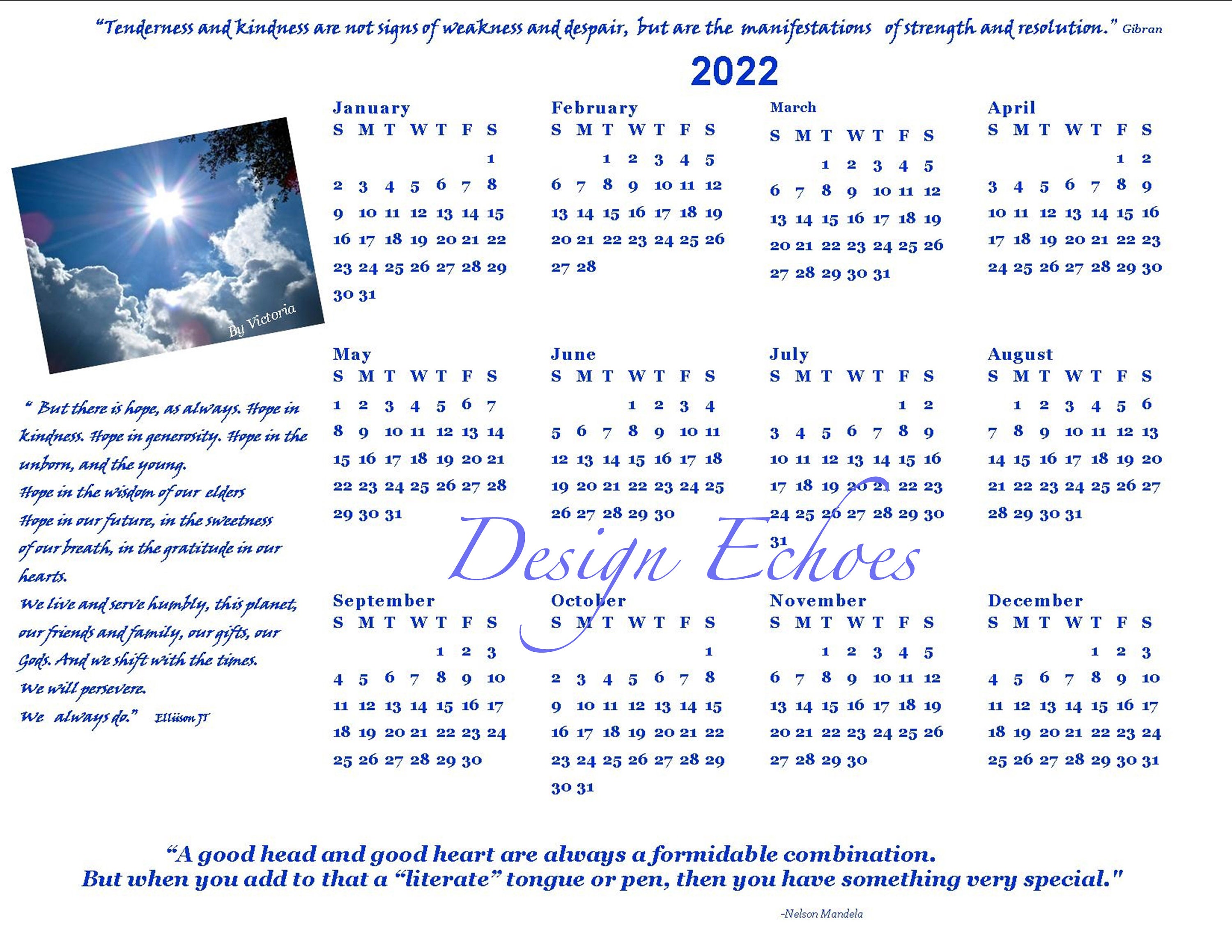 printable 2022 hope quote nature calendar affirmations etsy ireland