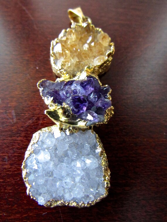 Citrine Amethyst Clear Quartz Crystal Cer Geode - Citrine Clear Quartz Pendant