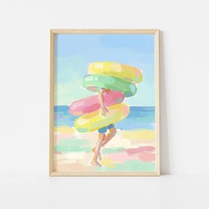 Strandflotteringstryck, poolringposter, pastell sommarväggkonst