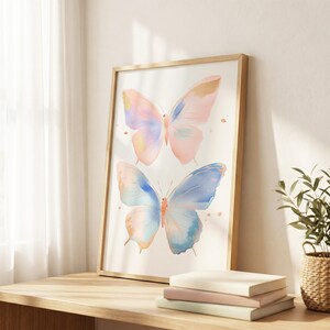 Two Pastel Butterflies Poster, Colorful Abstract Insect Wall Art Print, Animal Watercolor Decor, Tween Girl’s Room, Butterfly Art Print image 2