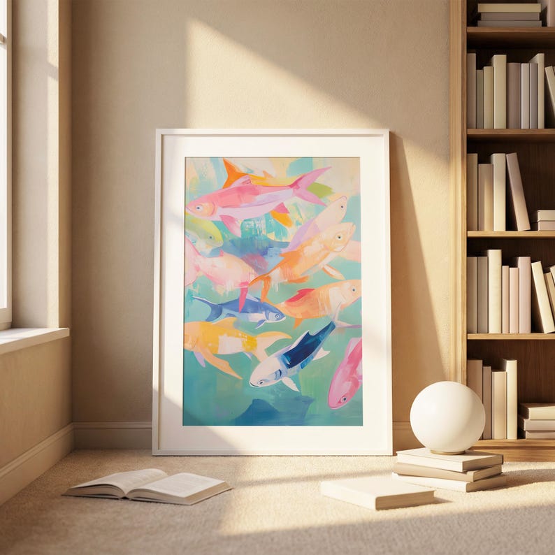 Colorful Fish Poster, Coastal Wall Decor, Vibrant Beach House Art, Maximalist Vintage Print, Ocean Wall Poster, Nautical Decor image 3