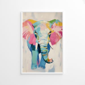 Colorful Elephant Poster, Pastel Animal Wall Art, Abstract Safari Decor Print, Vibrant Wildlife Artwork