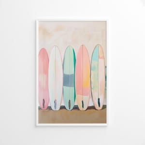 Pastell Surfbrett Poster, Strand Küsten Wand Kunst, Bunter Ocean Surf Print, Sommer Meer Dekor