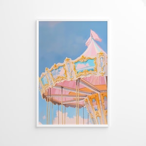 Pastell Karussell Poster, Wunderliche Mädchen Zimmer Wandkunst, Magische Kinder Spielzimmer Dekoration, Bunte Vergnügungspark Druck, Girly Wandkunst,