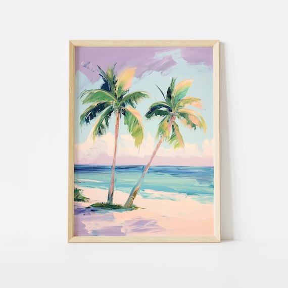 Palm Tree Poster, Pink Sunset Art, Beach House Wall Decor, Coastal Tropical Print, Colorful Summer Decor, Colorful Seaside