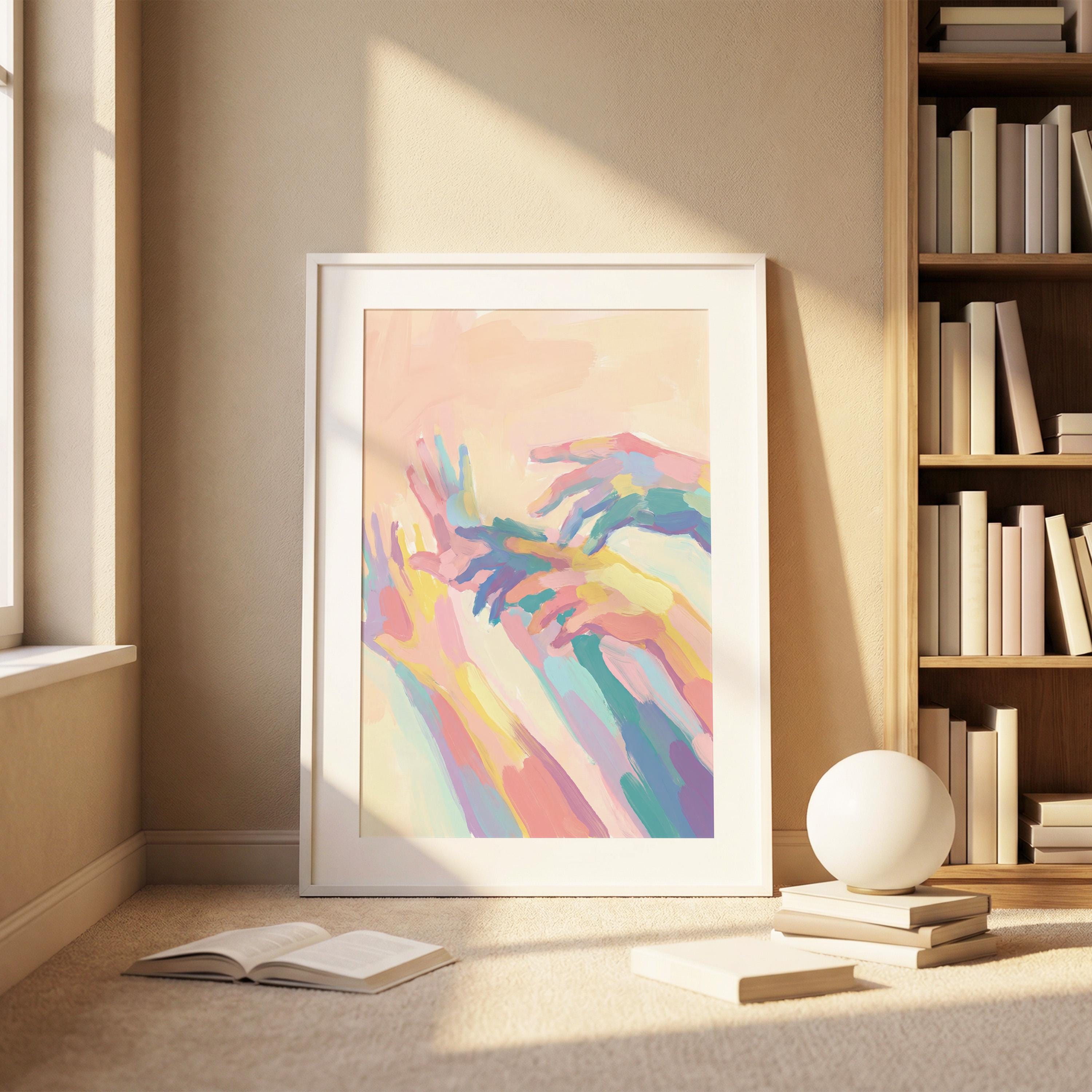 Colorful Reaching Hands Art Print, Abstract Impressionist Painting - Etsy