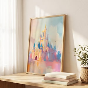 Pastel Castle Painting Poster, Fantasy Wall Art, Kid’s Room Poster, Playroom Wall Art, Magic Kingdom Poster, Nursery Wall Art image 2