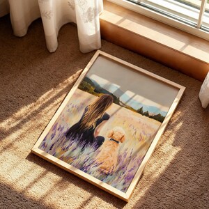 Girl and Goldendoodle Poster, Dog Lover Decor, Meadow Wall Art, Pet Digital Download, Wildflower Poster, Nature Decor Poster image 5