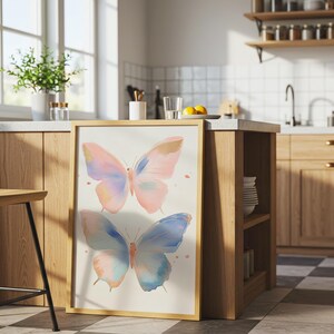 Two Pastel Butterflies Poster, Colorful Abstract Insect Wall Art Print, Animal Watercolor Decor, Tween Girl’s Room, Butterfly Art Print image 4