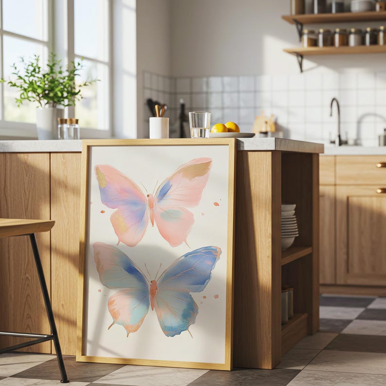 Two Pastel Butterflies Poster, Colorful Abstract Insect Wall Art Print, Animal Watercolor Decor, Tween Girl’s Room, Butterfly Art Print image 4