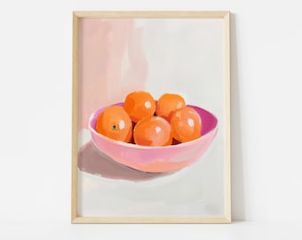 Oranges Poster, Kitchen Wall Art, Food Art Print, Citrus Decor Poster, Pink Wall Decor, Modern Kitchen Print, Colorful Art Print