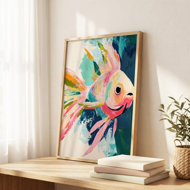 Angel Fish Poster, Coastal Wall Art, Rainbow Ocean Art, Sea Creature Print, Colorful Fish Poster, Coastal Decor Poster, Beach House Print image 2