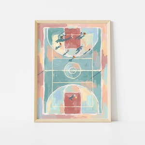 Lámina de cancha de baloncesto, póster de deportes aéreos, arte mural de juegos en tonos pastel