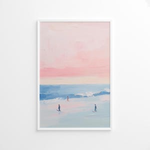 Poster oceano, arte tramonto rosa, decorazioni costiere, stampa casa sulla spiaggia, arte surfista, acquerello marino, poster tramonto, stampa oceano pastello