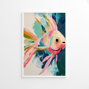 Poster Engel Fisch, Küsten Wandkunst, Kunst Regenbogen Ozean, Meereskreatur Druck, Bunte Fische Poster, Küsten Dekor Poster, Strandhaus Druck