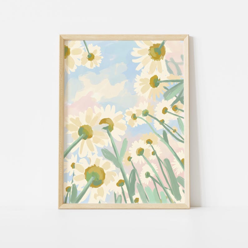 Daisy Sky Print, Wildflower View Poster, Pastel Floral Wall Art - Etsy