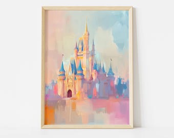 Pastel Castle Painting Poster, Fantasy Wall Art, Kid’s Room Poster, Playroom Wall Art, Magic Kingdom Poster, Nursery Wall Art