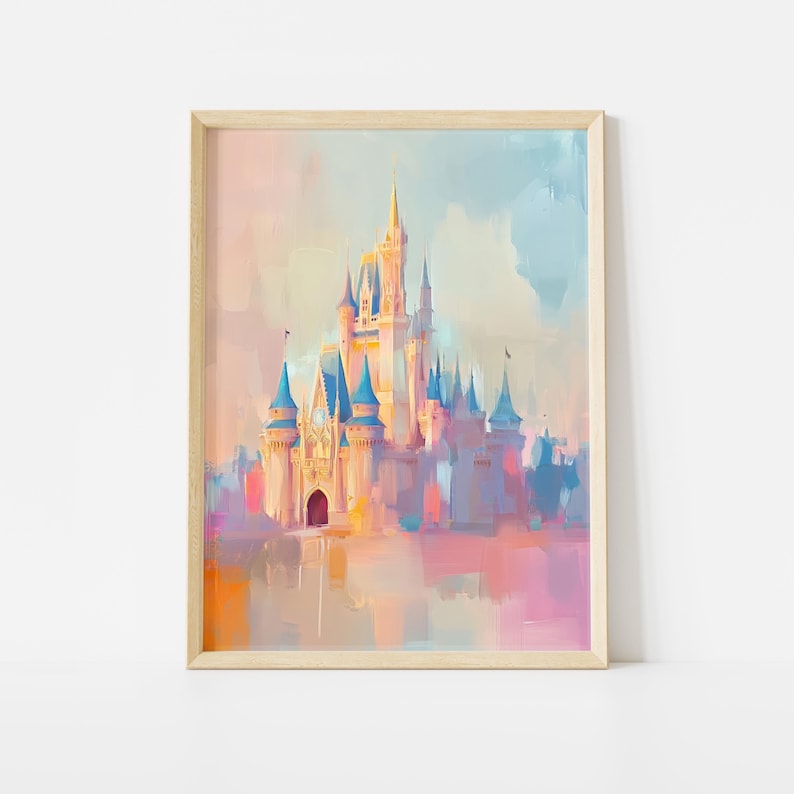 Pastel Castle Painting Poster, Fantasy Wall Art, Kid’s Room Poster, Playroom Wall Art, Magic Kingdom Poster, Nursery Wall Art image 1