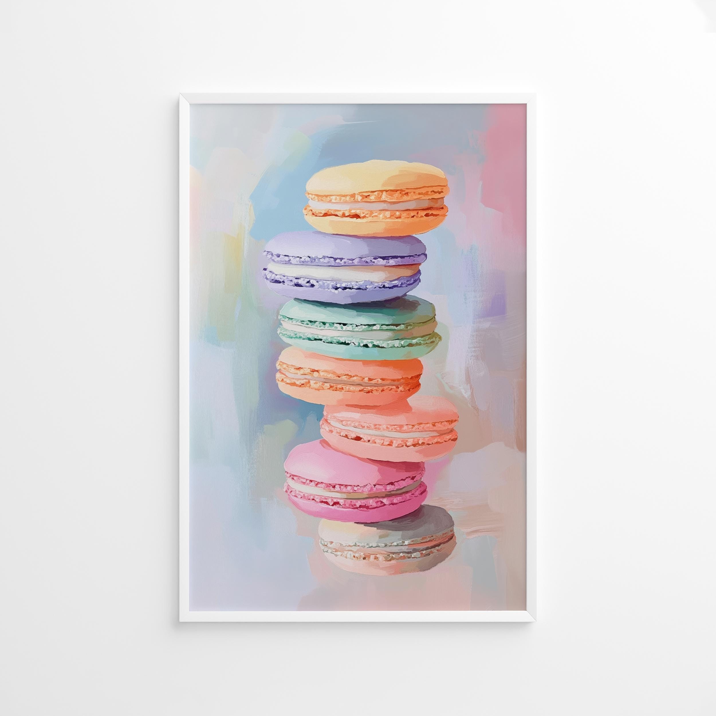 Pastel Macaron Poster, Colorful French Dessert Wall Art, Cute Sweet Treat Print, Kitchen Bakery Decor