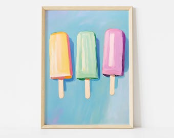 Pastel Popsicle Poster, Summer Food Art, Kids Room Poster, Pastel Wall Art, Playroom Decor, Pink Kitchen, Summer Poster, Girly Wall Decor