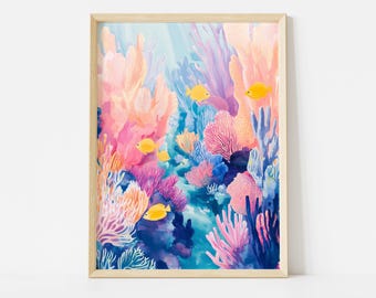 海底ポスター、熱帯魚アート、海岸風壁飾り、夏のビーチハウス、カラフルな壁ポスター、海の生き物アート、海岸プリント