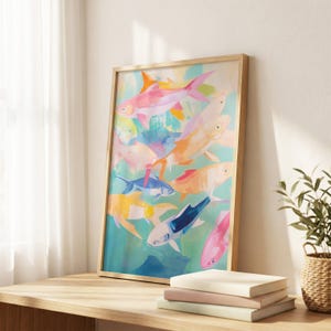Colorful Fish Poster, Coastal Wall Decor, Vibrant Beach House Art, Maximalist Vintage Print, Ocean Wall Poster, Nautical Decor image 2