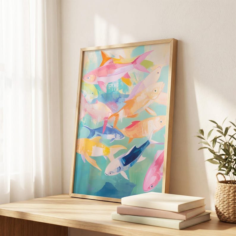 Colorful Fish Poster, Coastal Wall Decor, Vibrant Beach House Art, Maximalist Vintage Print, Ocean Wall Poster, Nautical Decor image 2