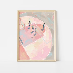 Lámina de cancha de baloncesto rosa, póster deportivo en tonos pastel, decoración de pared para juegos de cancha.